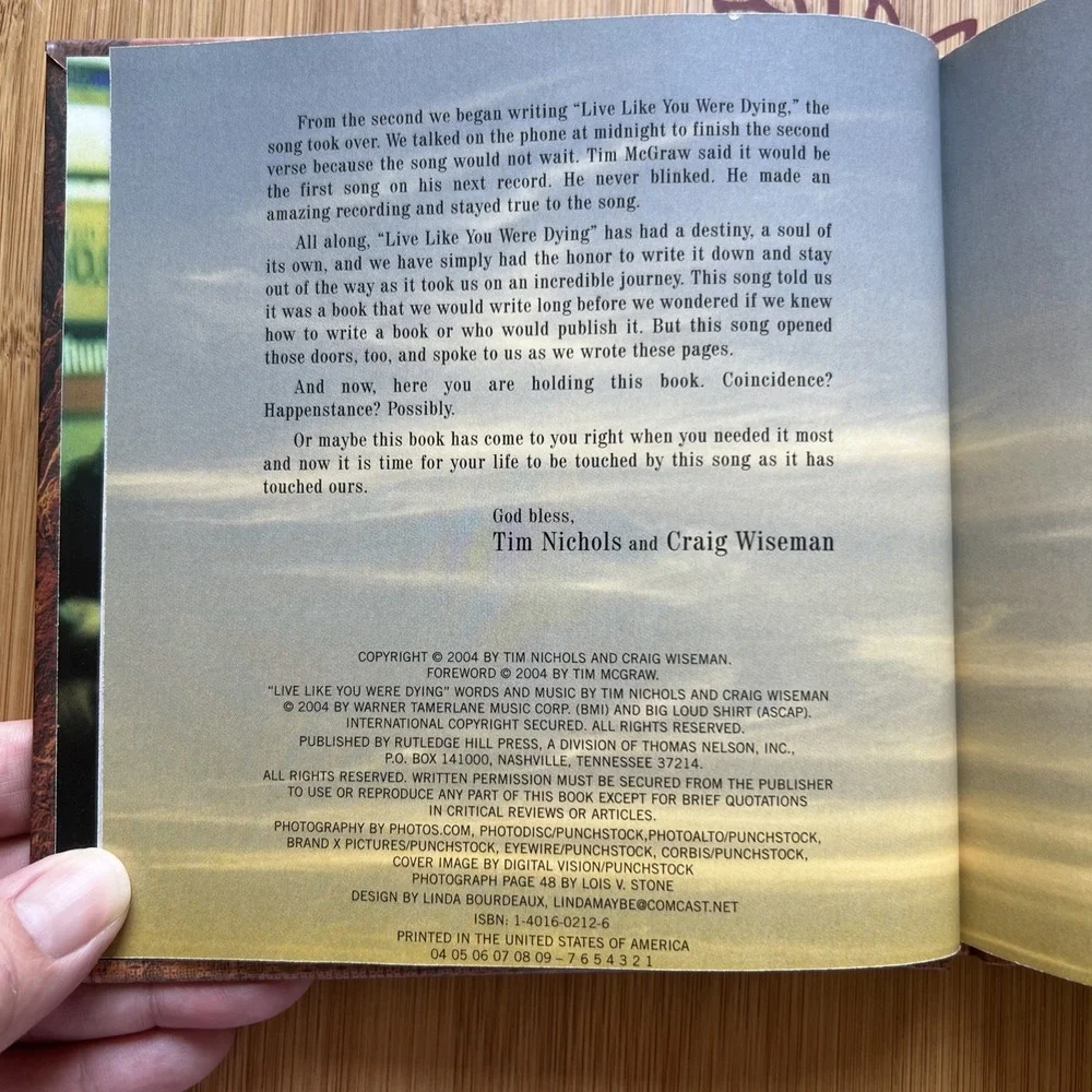 Live like your dying Book and CD by Tim Nichols‎ & Craig Wiseman